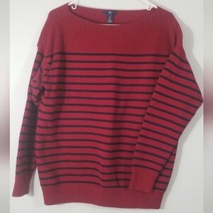 GAP Striped Knitted Sweater. Boat Neckline. Ribbed Hemline and Cuffs. Size Large